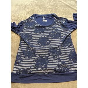 Lane Bryant Women’s Shirt Size 14/16 Blue Silver flower lace‎ Long Sleeve Top